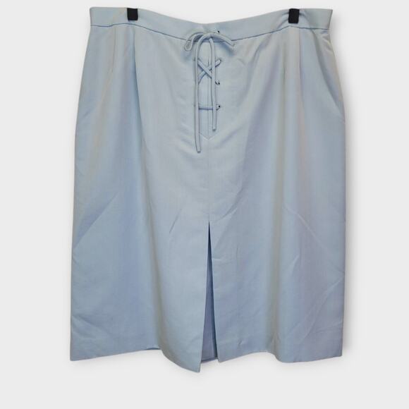 Kasper Lace Up Midi‎ Skirt Size 16 Petite (Waist 33") Light Blue Lined - Picture 1 of 9